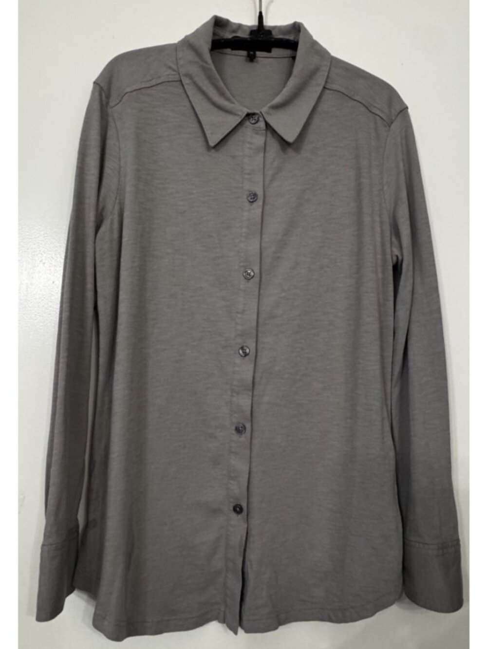 Theory Women RIDURO GRAY Pima Cotton Slub Button Collar Shirt SIZE M
